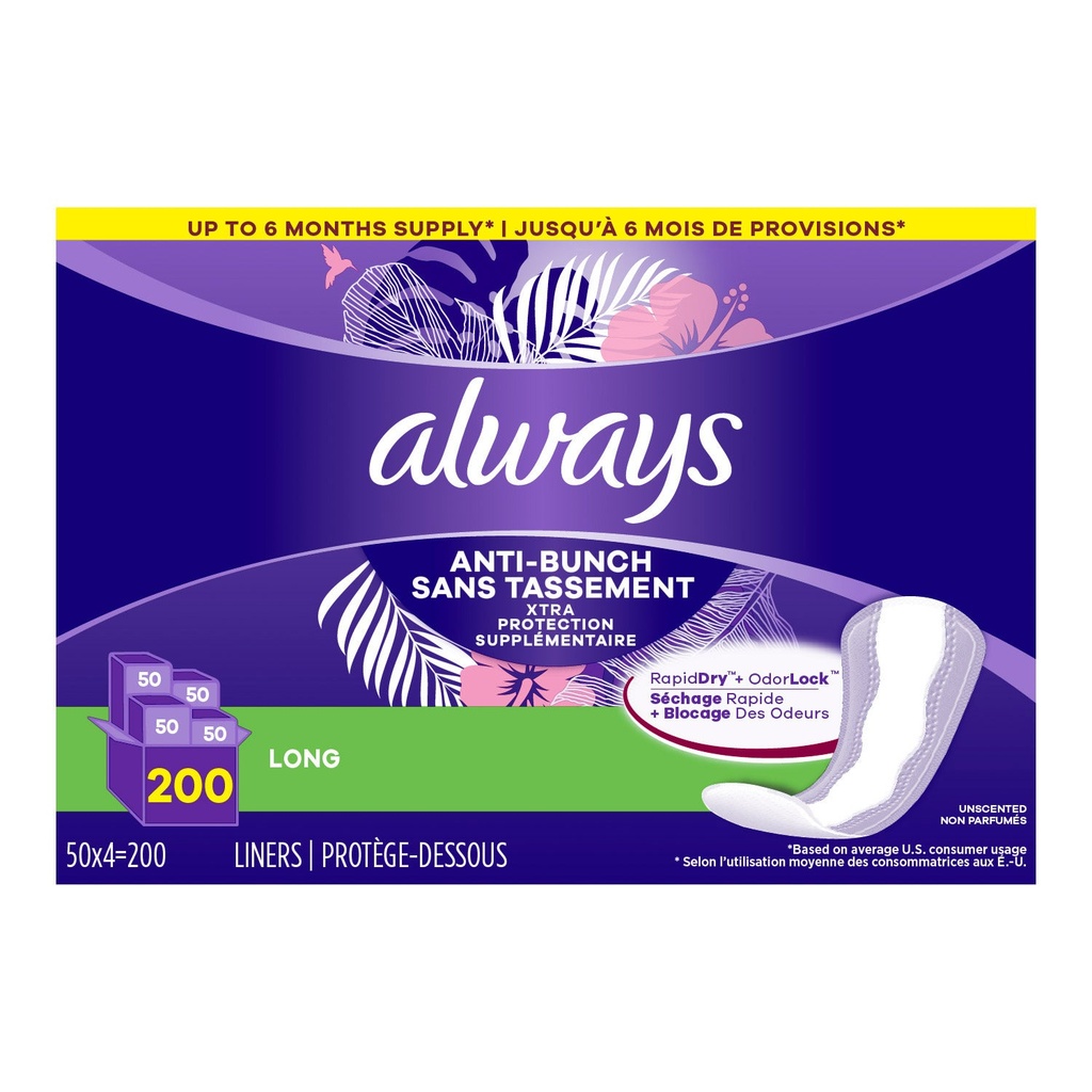 Always Anti-Bunch Xtra Protection Daily Liners Long, 200-count - 1924615 - 1