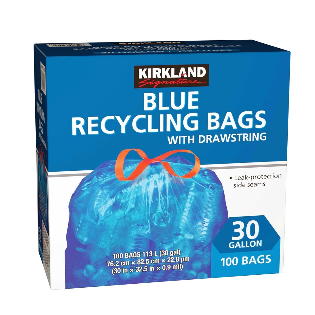 Kirkland Signature Blue Recycling Bags with drawstrings Pack of 100 - 1971090 - 1