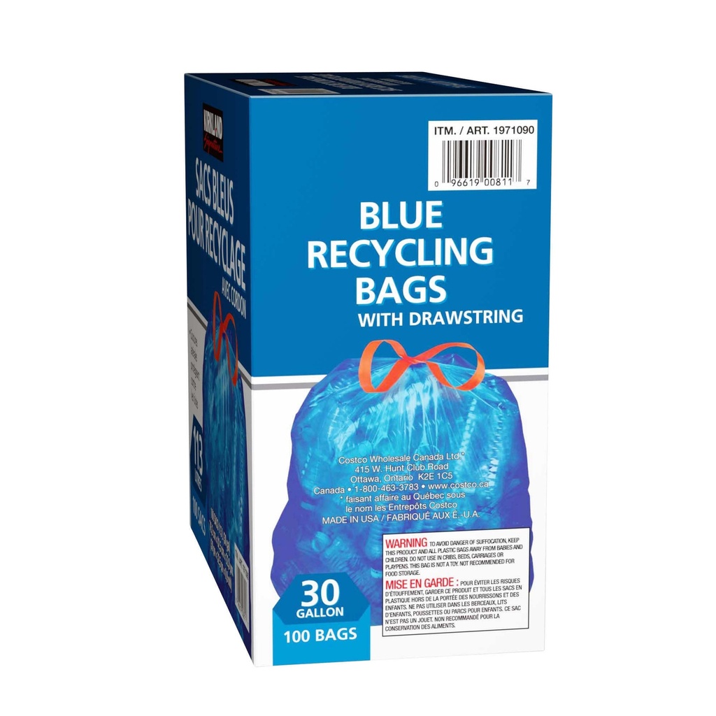 Kirkland Signature Blue Recycling Bags with drawstrings Pack of 100 - 1971090 - 2