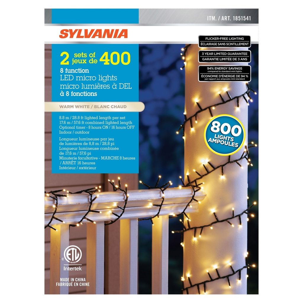 Sylvania 2 x 400 White Micro LED Christmas Lights 1851541 - 1