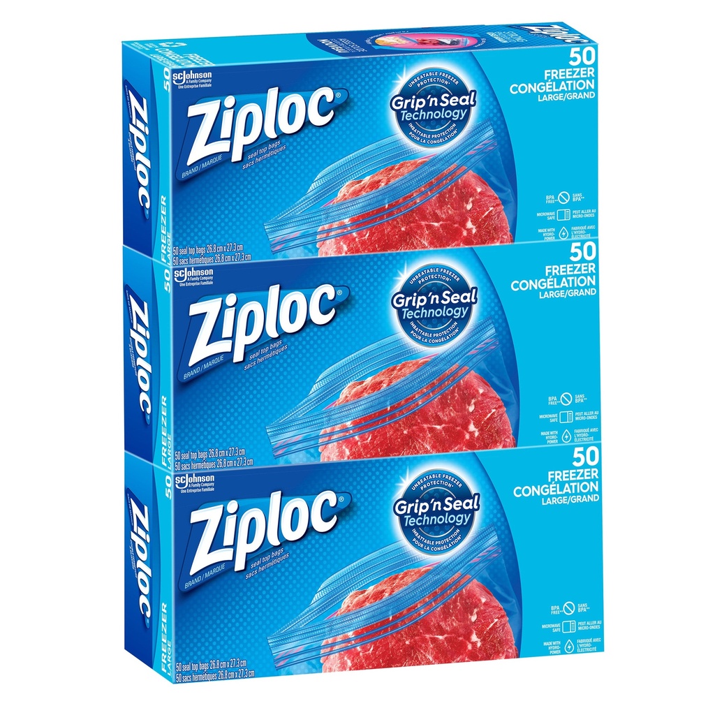 Ziploc Brand Large Freezer Bags, 3 packs of 50 1789709 - 1