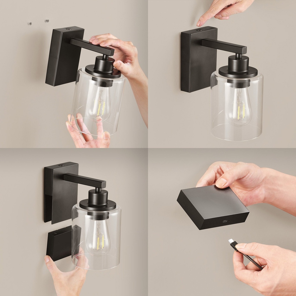 Globe Electric Rechargeable Glass Wall Sconce, 2-pack 1938095 - 3