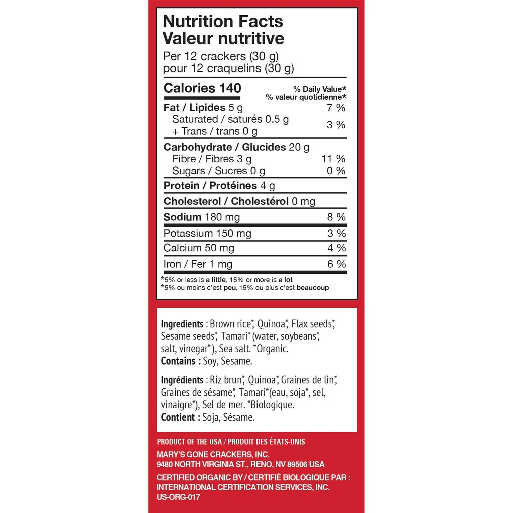 Mary’s Organic Original Crackers, 566 g 205208 - 2