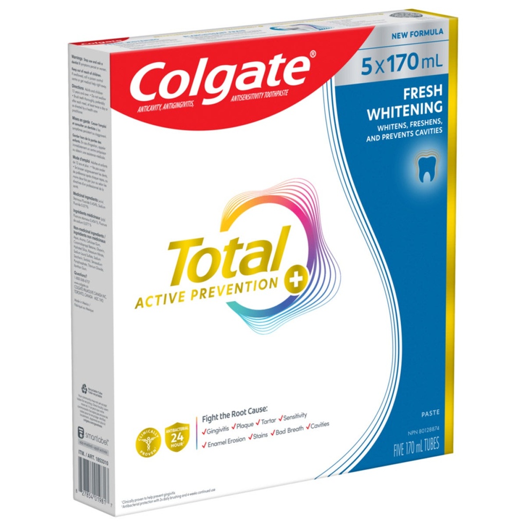 Colgate Active Prevention Plus Fresh Whitening Toothpaste, 5 X 170 mL 1853310 - 2