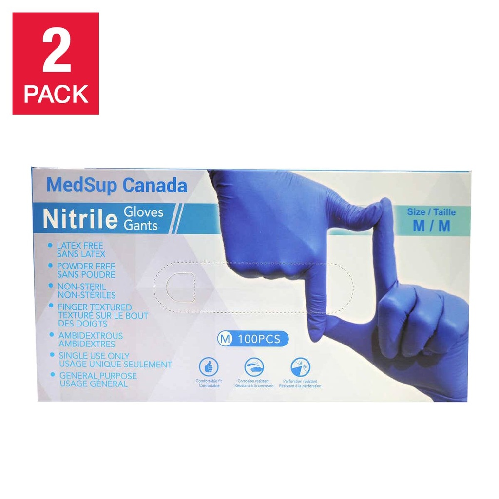Medsup Nitrile Gloves, 2-pack, 100 count, Small - Extra Large 1688159 - 2