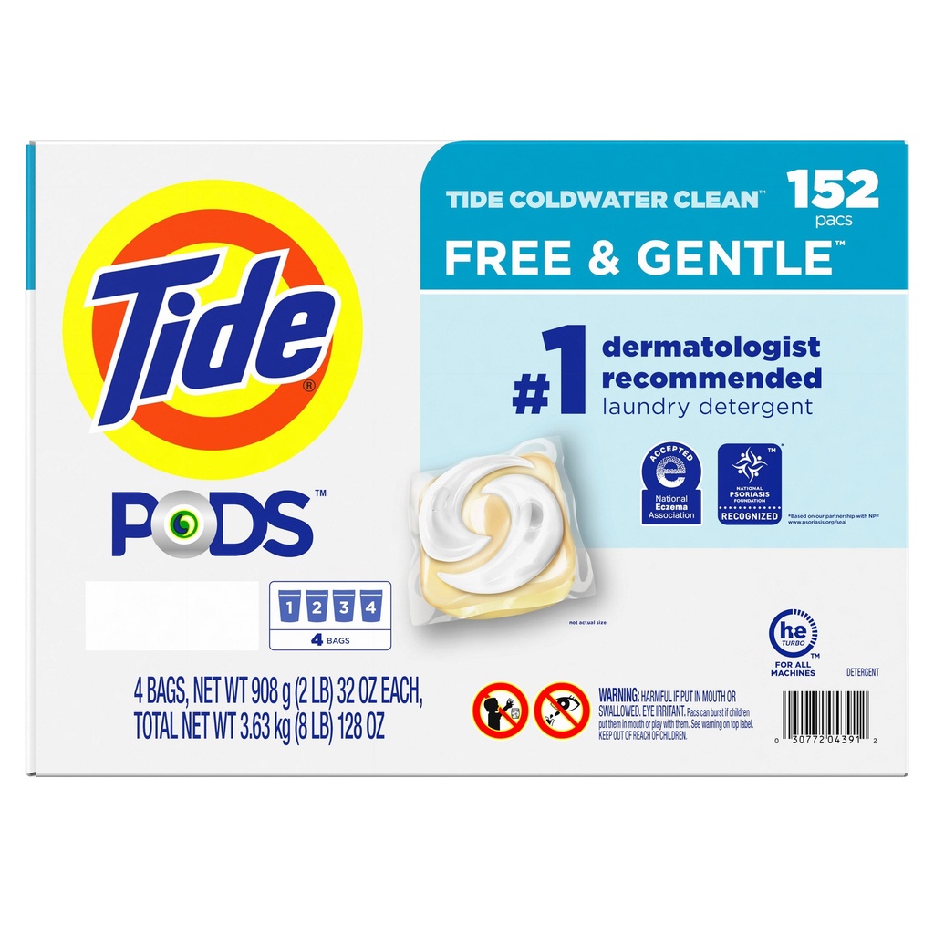 Tide PODS Liquid Laundry Detergent Pacs, Free and Gentle, 152-count - 1638886 - 1