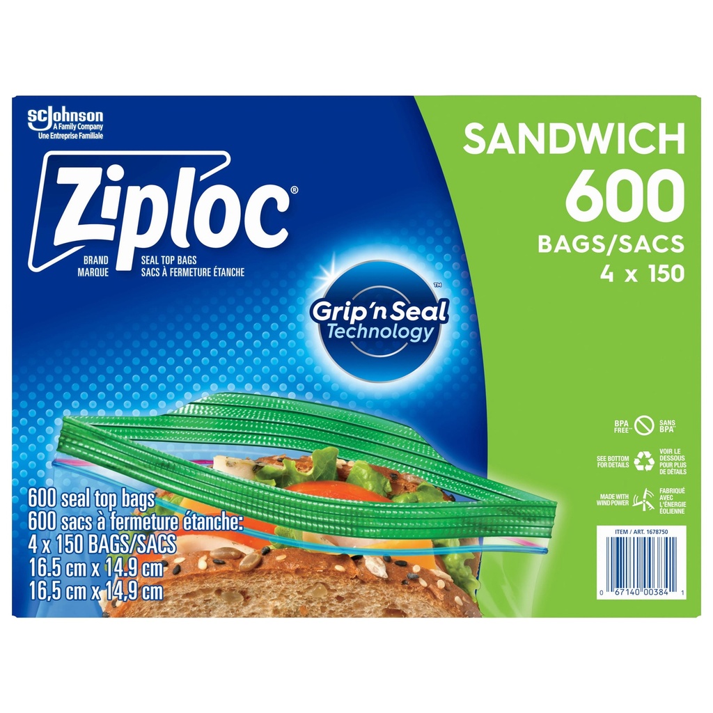 Ziploc Brand Sandwich Bags, 150-count, 4-pack - 1678750 - 1
