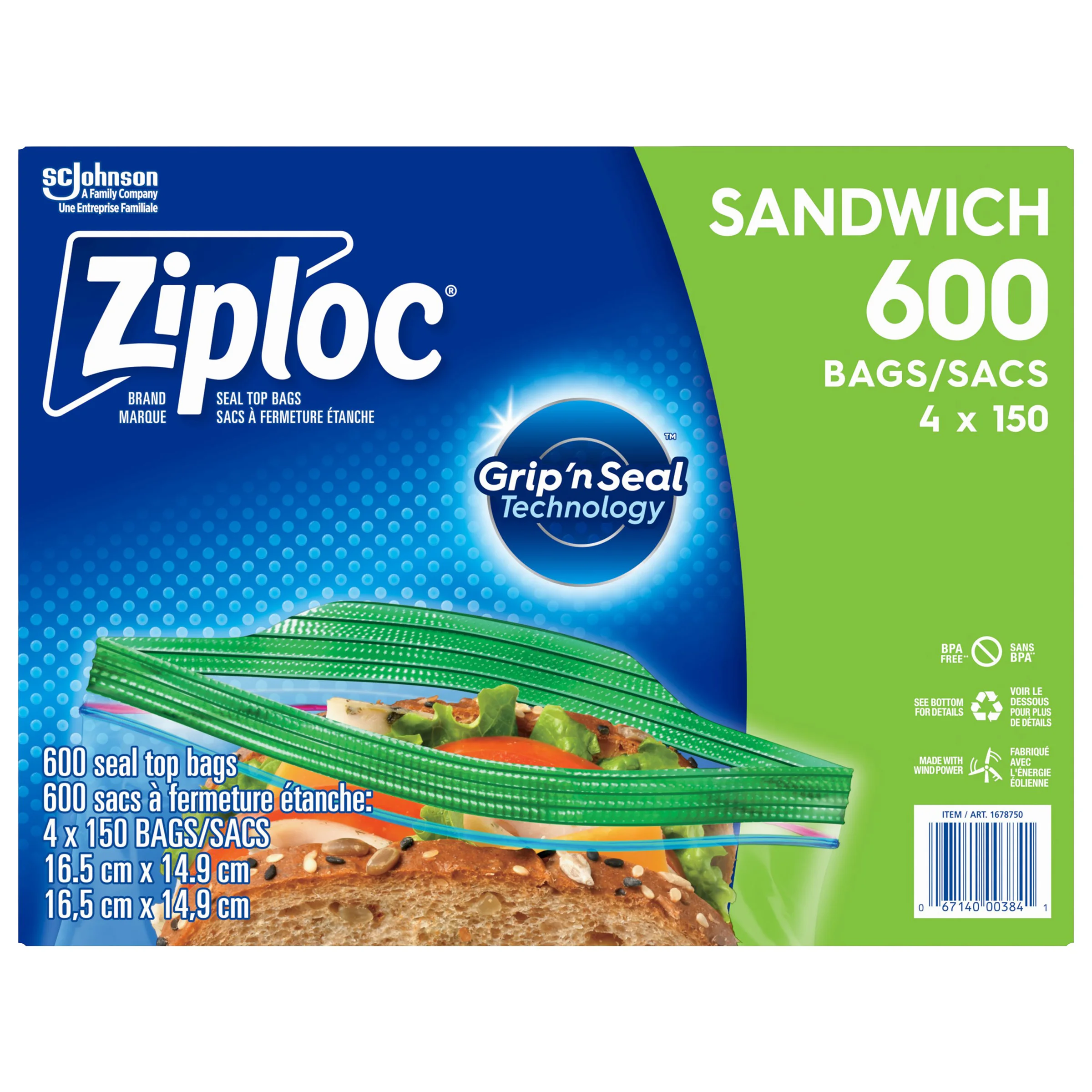Ziploc Brand Sandwich Bags, 150-count, 4-pack - 1678750