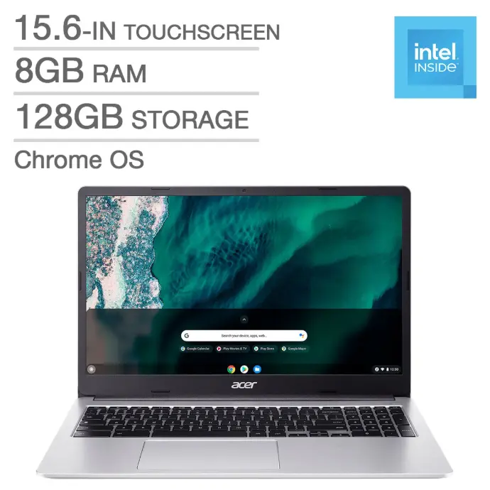Acer 15.6 in Chromebook Bundle, Intel Celeron N4500 – 8GB RAM, 128GB Storage
