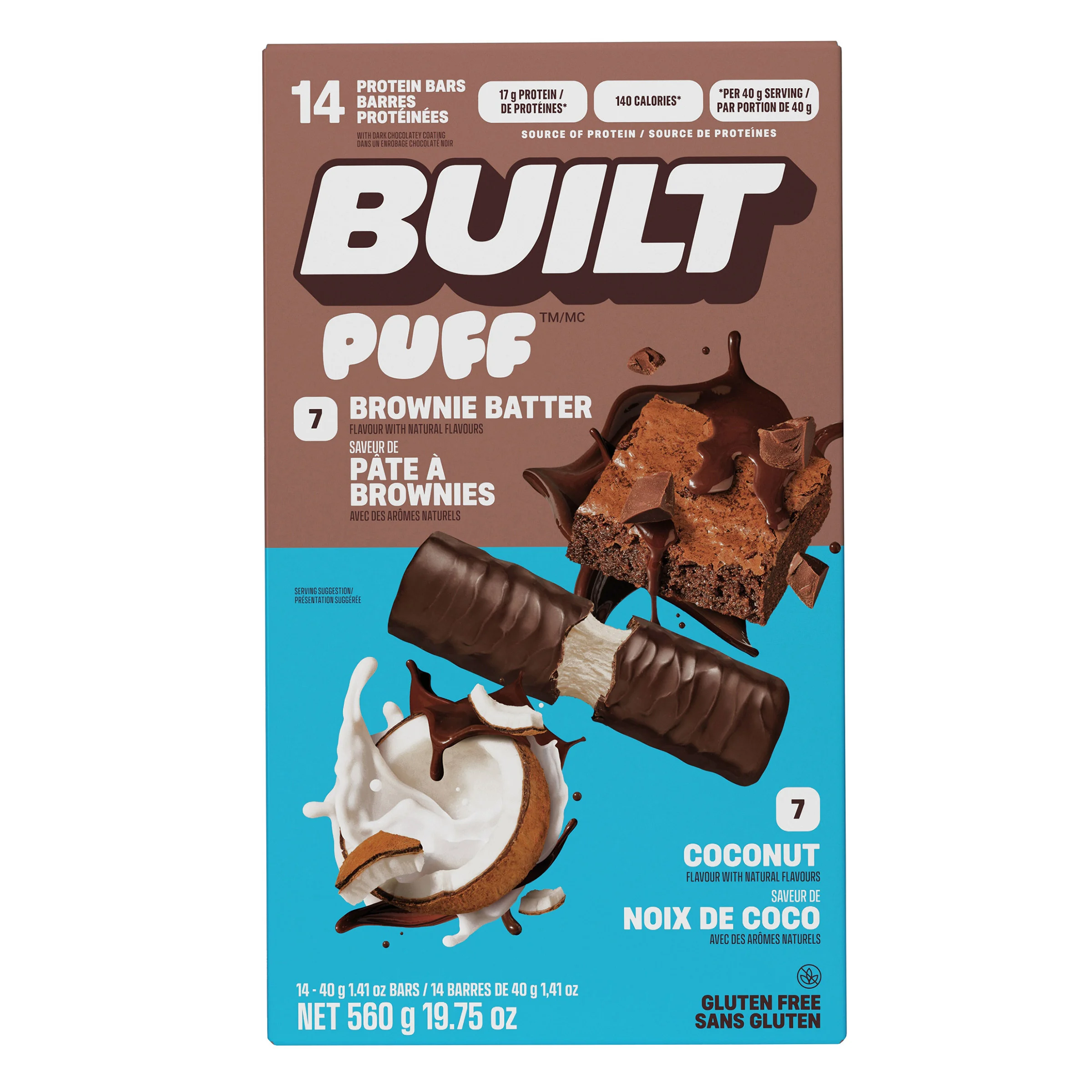Built Puffs Protein Bars, Brownie Batter and Coconut, 14 × 40 g 1851141