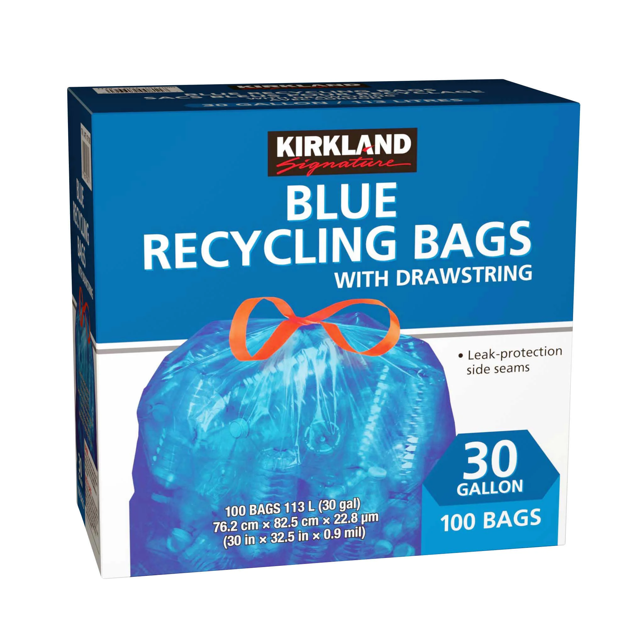 Kirkland Signature Blue Recycling Bags with drawstrings Pack of 100 - 1971090