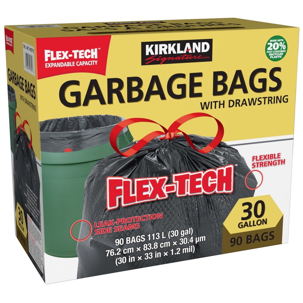 Kirkland Signature Drawstring Garbage Bags, 90-pack - 4163716