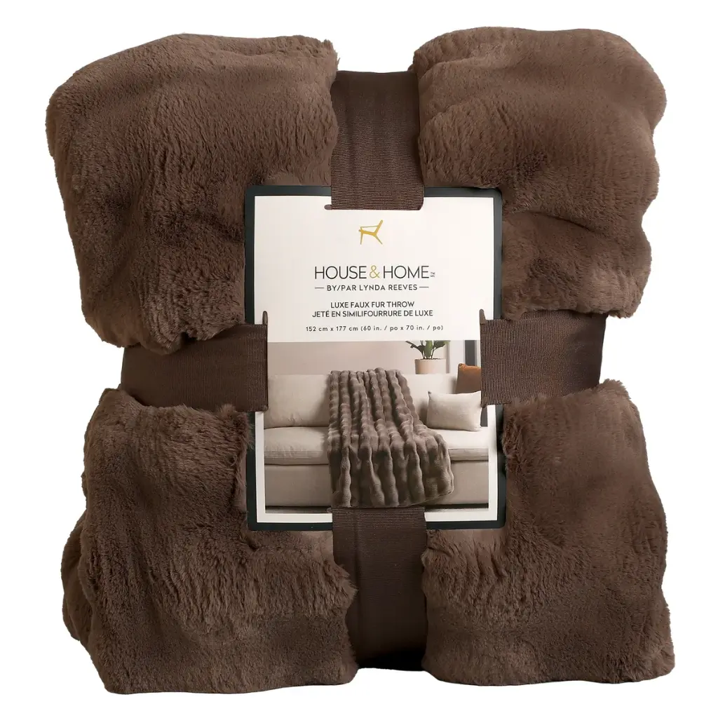 House and Home by Lynda Reeves Luxe Faux Fur Throw -Brown - 1952611