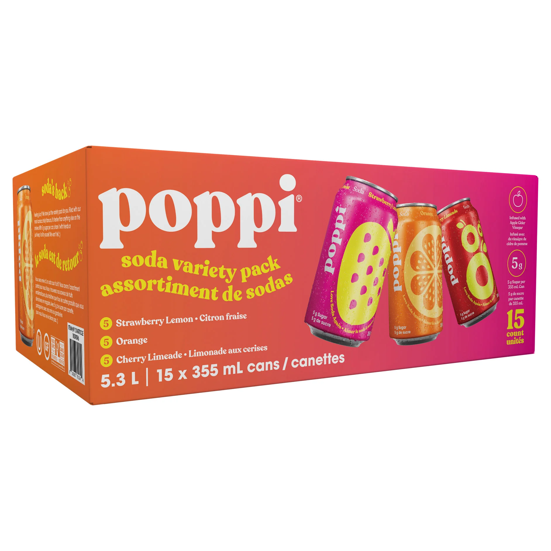 Poppi Soda Variety Pack 355 mL, 15-pack 1839396