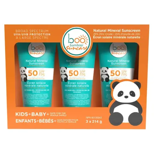 Boo Bamboo Kids Natural Mineral Sunscreen SPF 50, 3 x 214 g