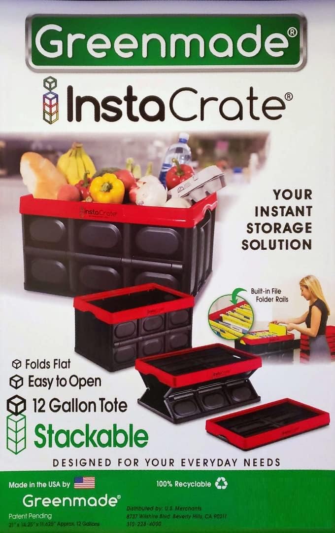 Greenmade InstaCrate Collapsible Storage Bin, 14 Gallon, Black/Black