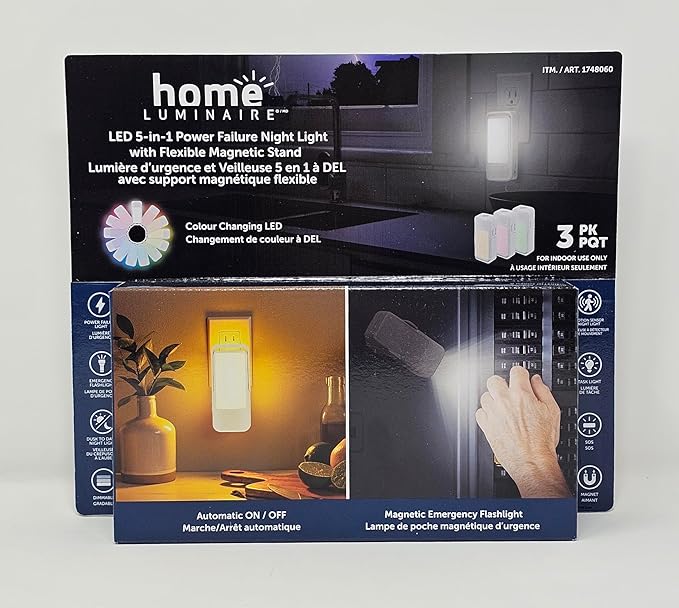 Luminaire LED 5-in-1 Power Failure 3 Pack Night Light With Flexible Magentic Stand 1664658