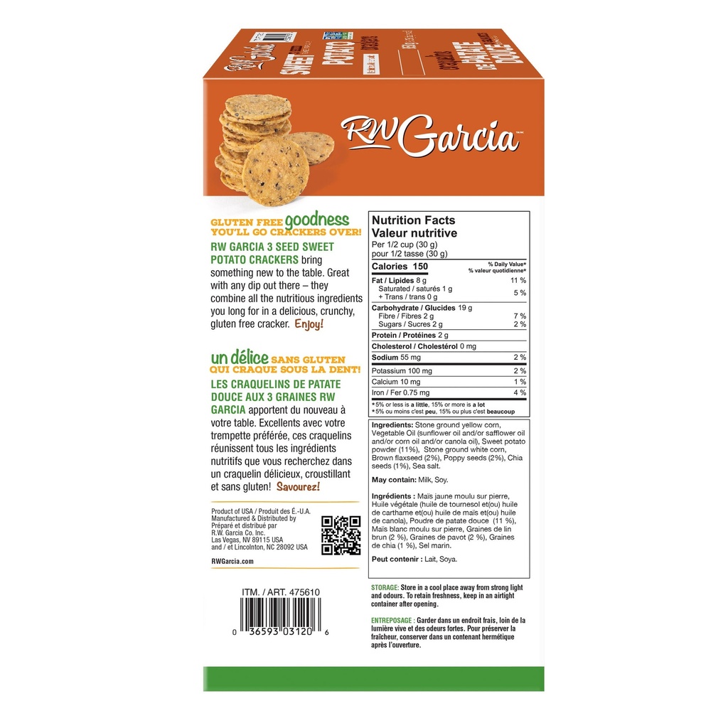 RW Garcia 3 Seed Sweet Potato Crackers, 2 × 425 g - 475610 - 1