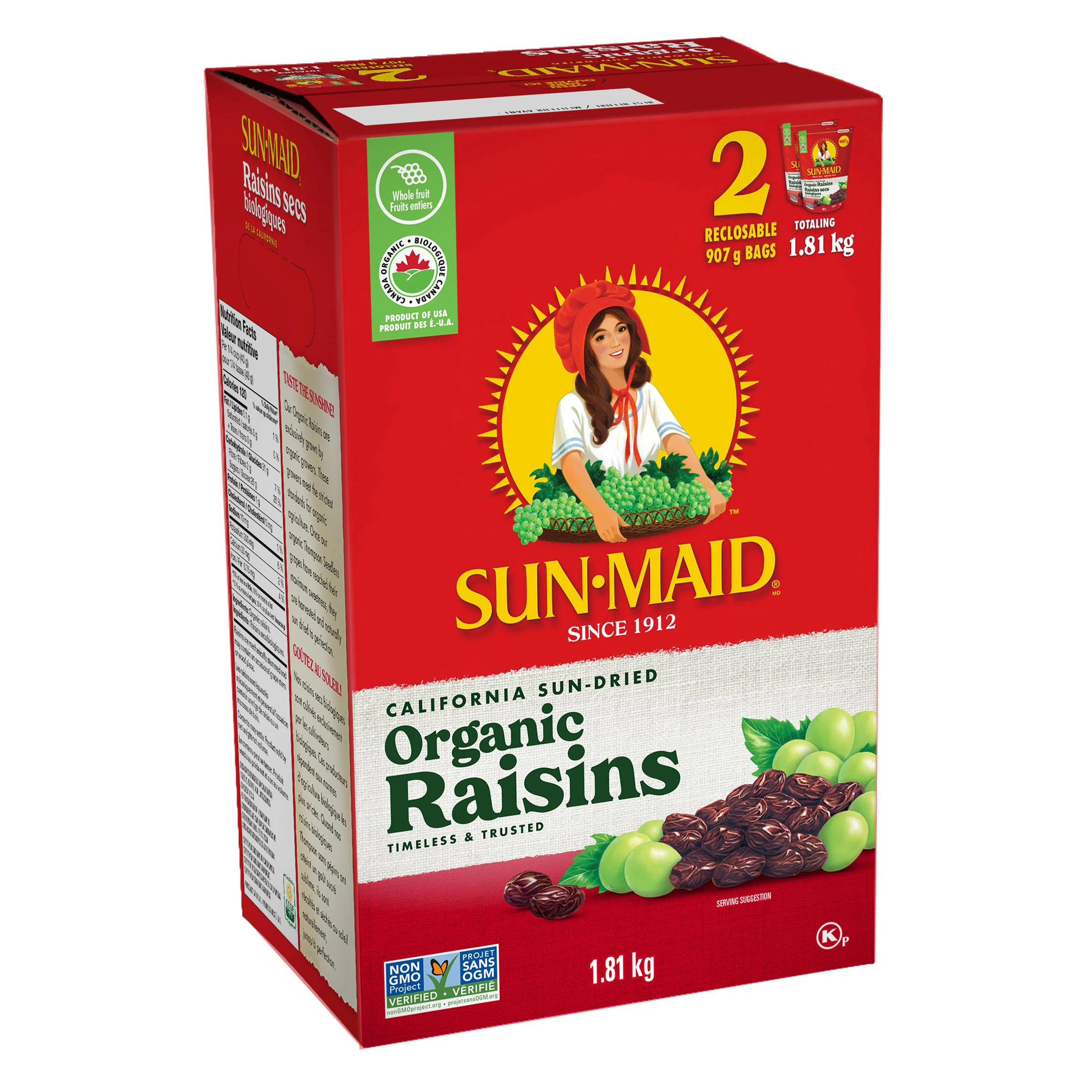 Sunmaid Organic California Sun Dried Raisins, 2 x 907 g - 372717