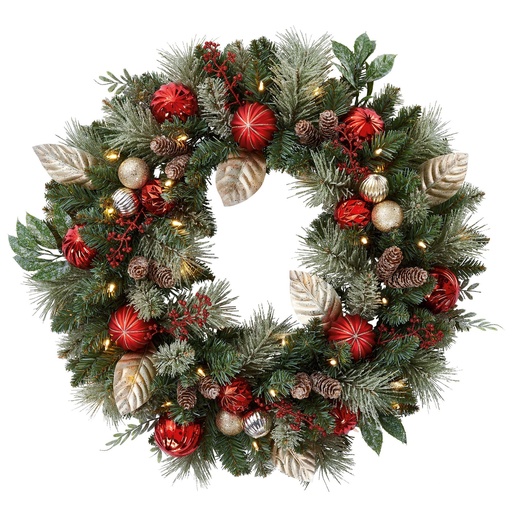 [1487773] 76.2 cm (30 in.) Pre-Lit Wreath with 50 Battery Operated LED Lights - 1487773