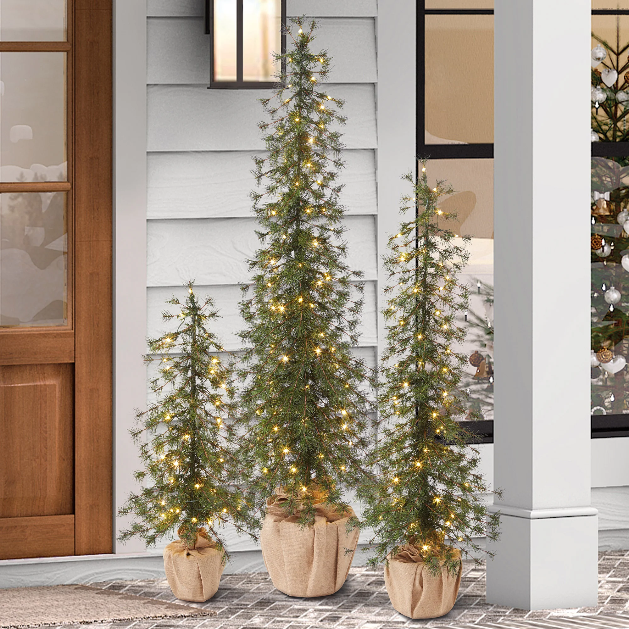 [1739920] Holiday Alpine Trees with LED lights - Set of 3 - 1739920