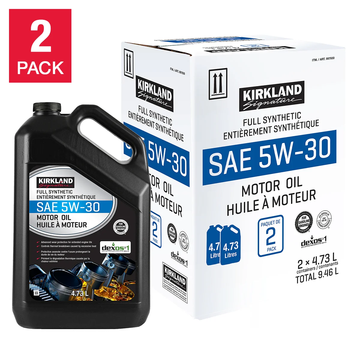 [997930] Kirkland Signature 5W30 Full Synthetic Motor Oil, 2-pack - 997930