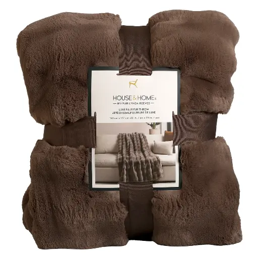 [1952611] House and Home by Lynda Reeves Luxe Faux Fur Throw -Brown - 1952611